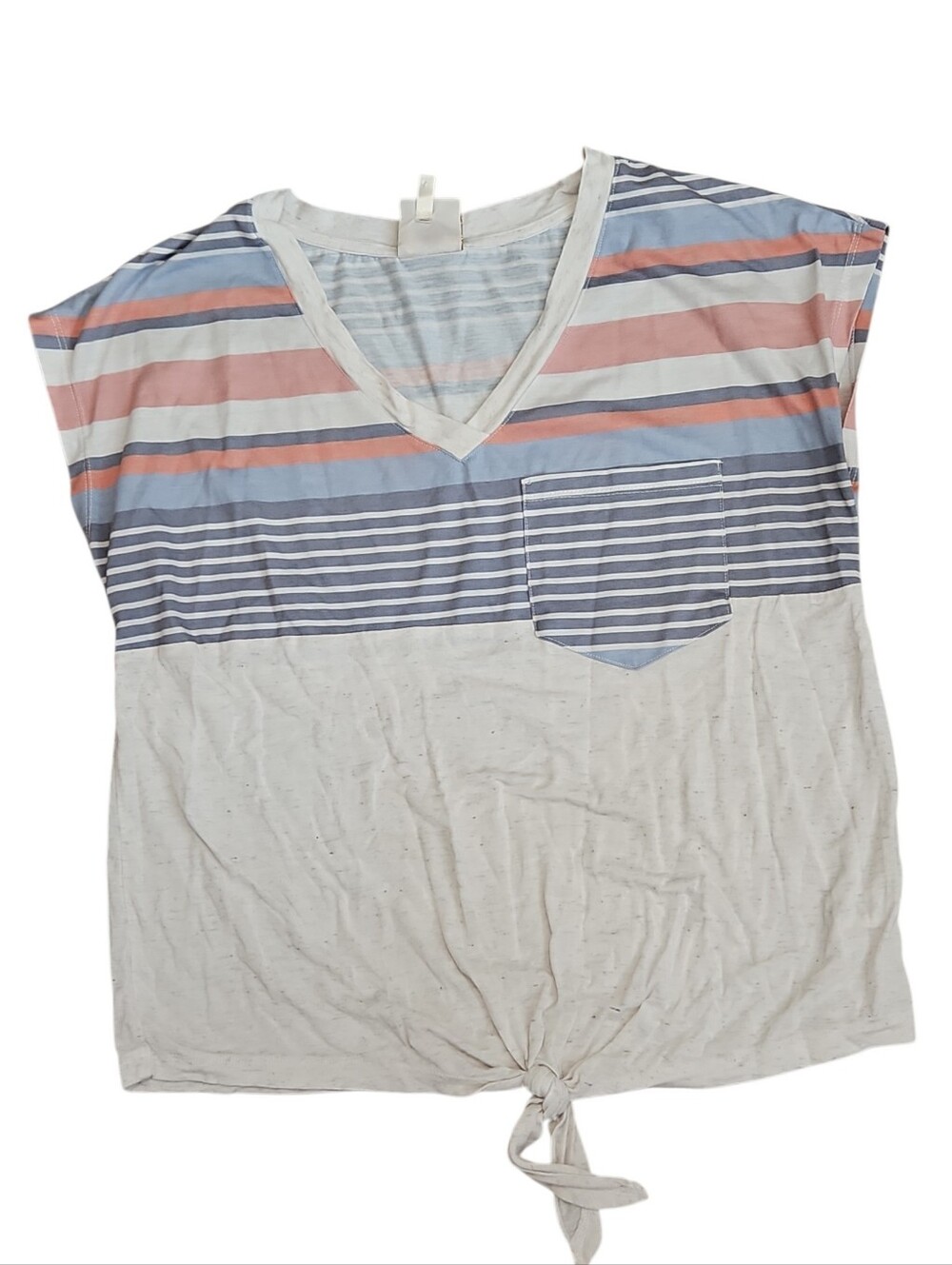 Striped Casual Tie-Front Top JS Truself Size Medium Blue Coral White